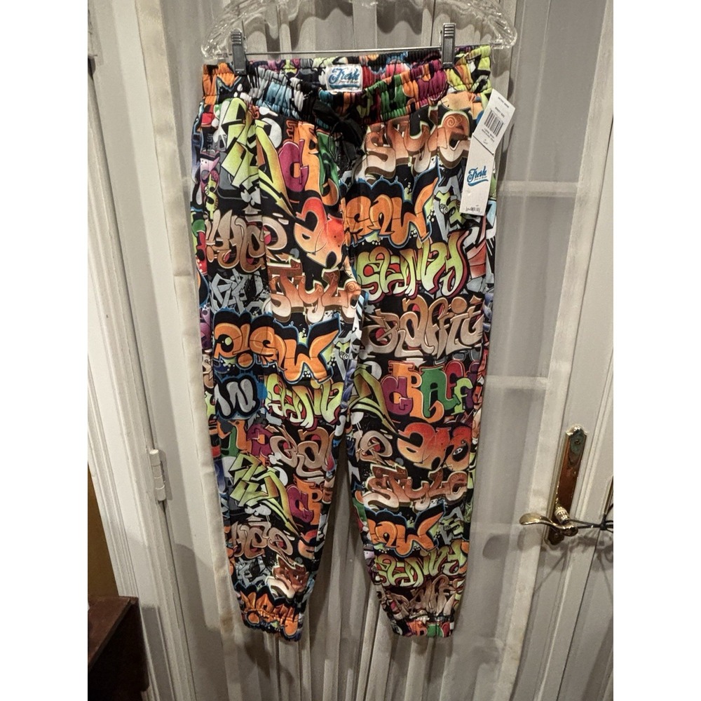 NWT Fresh Prince of Bel Air Jogger Pant Mens Black Graphic Print Drawstring LG